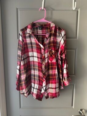intro. Red Pink Plaid Button-Down Shirt